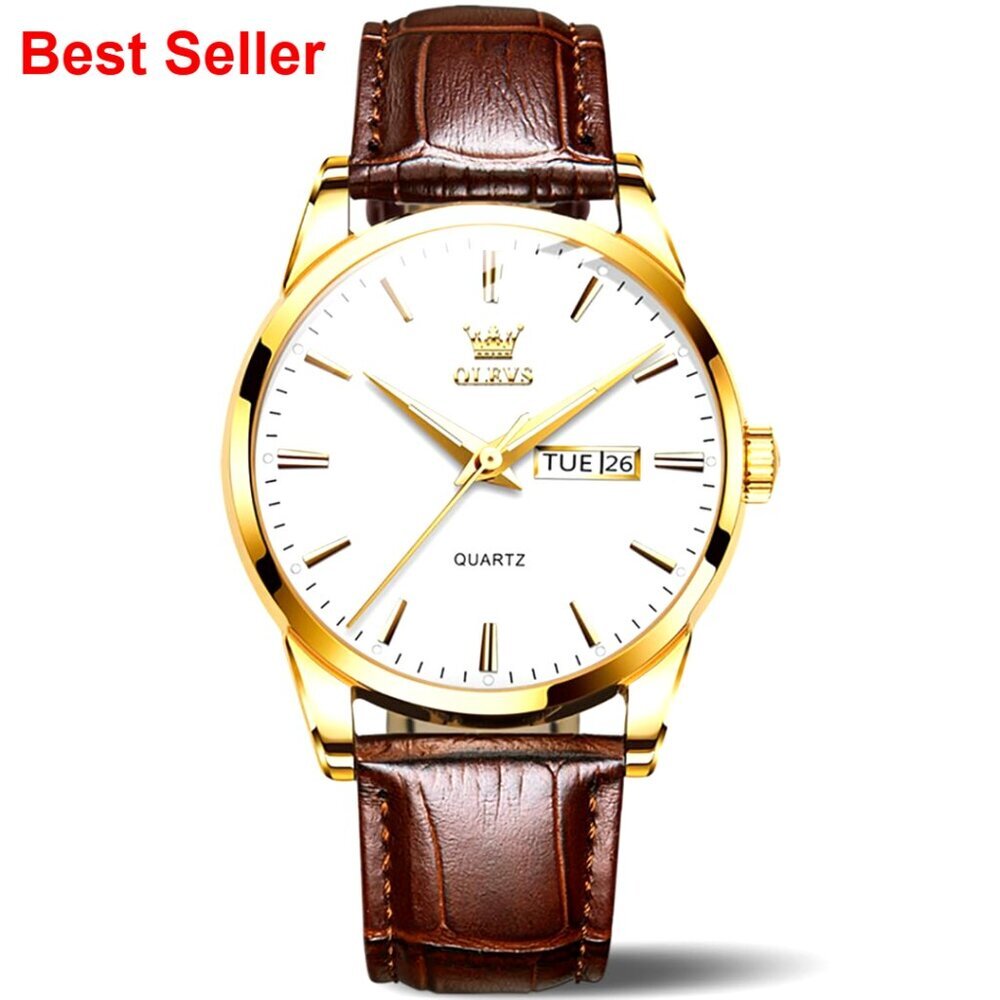 Men's Casual Leather Watch with Date, Waterproof Quartz Movement